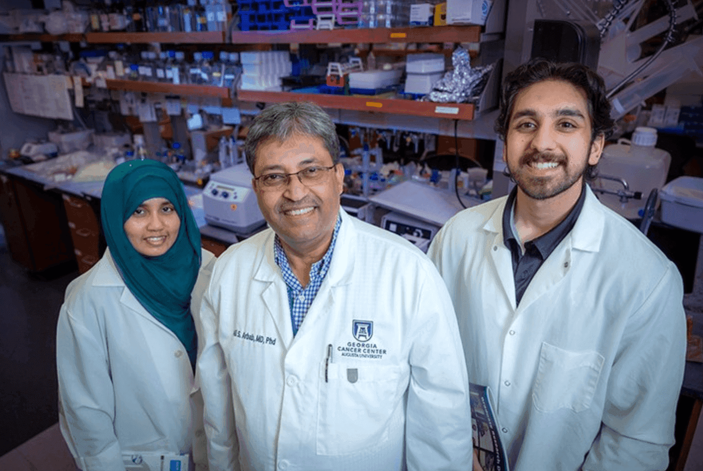 Georgia Cancer Center researchers in white coats
